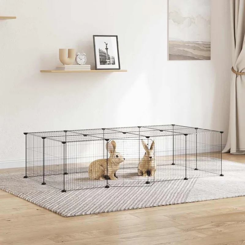 Cage animaux de compagnie à 20 panneaux et porte Noir 140x70x35 cm