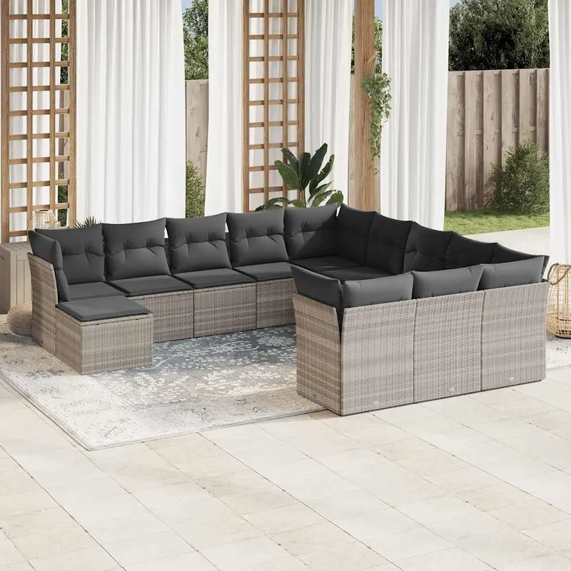 12-tlg. garden sofa set with cushions Hellgrau Poly Rattan