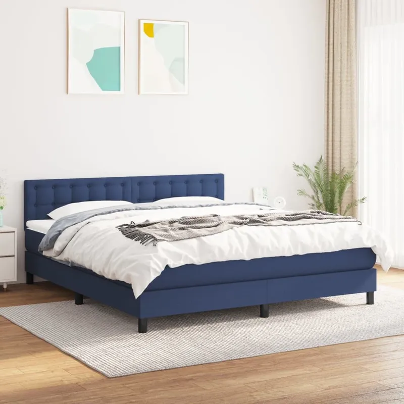 letto boxspring mit Matratze blu 180x200 cm tessuto