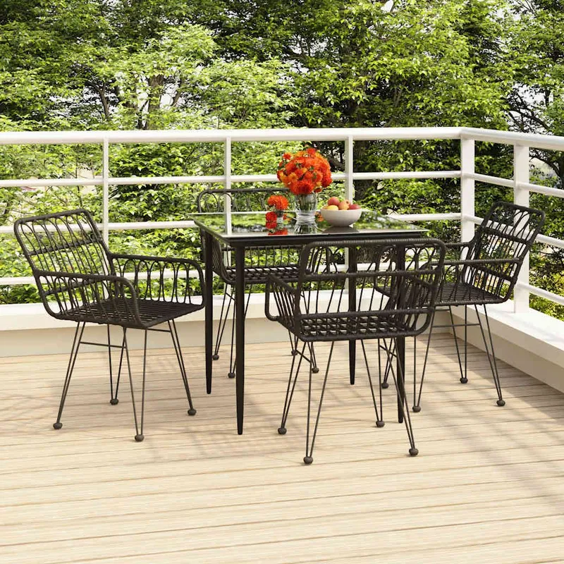 5-tlg. Garten-Essgruppe Schwarz Poly Rattan