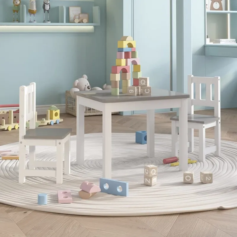 3 pz. bambini-Sitzgruppe bianco e grigio MDF