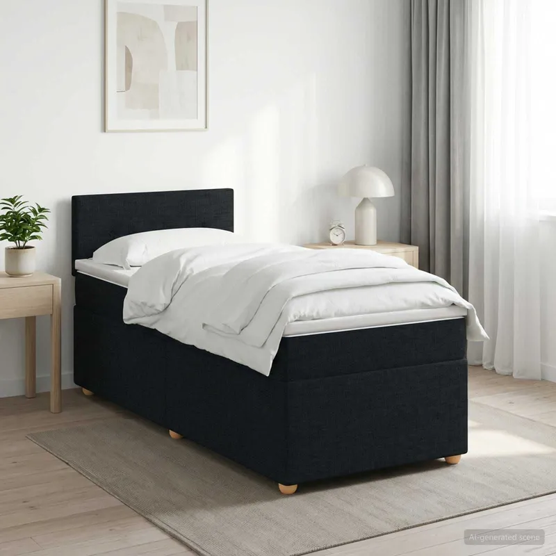 Boxspringbett mit Matratze Schwarz 90 x 190 cm Stoff