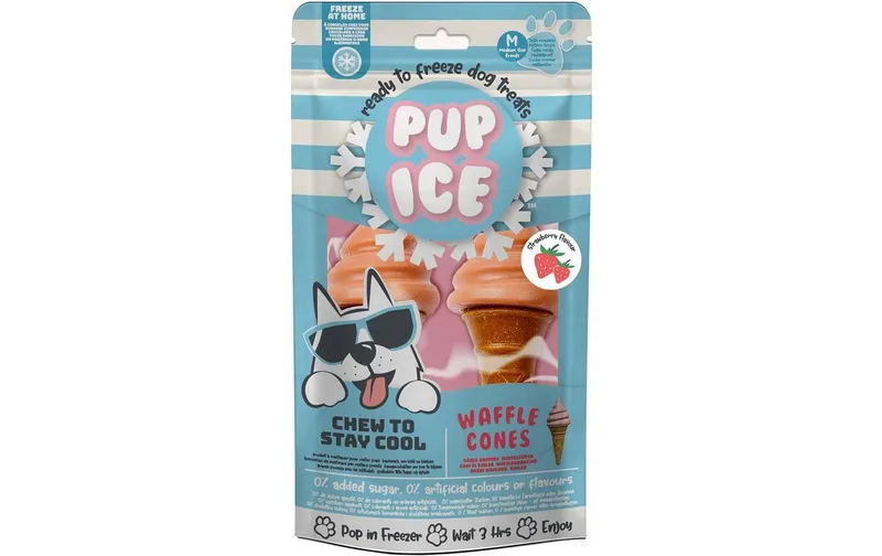 PUP ICE Leckerli Waffle Cones Erdbeere, 2 Stück, 110g