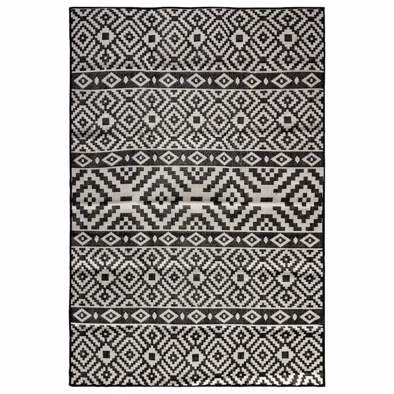 Outdoor-Teppich Flachgewebe 120x170 cm Schwarz Gestreift