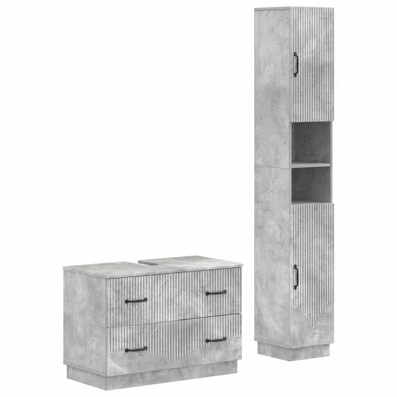 2-teiliges Badezimmer Schrank Set HOORN Betongrau engineered wood