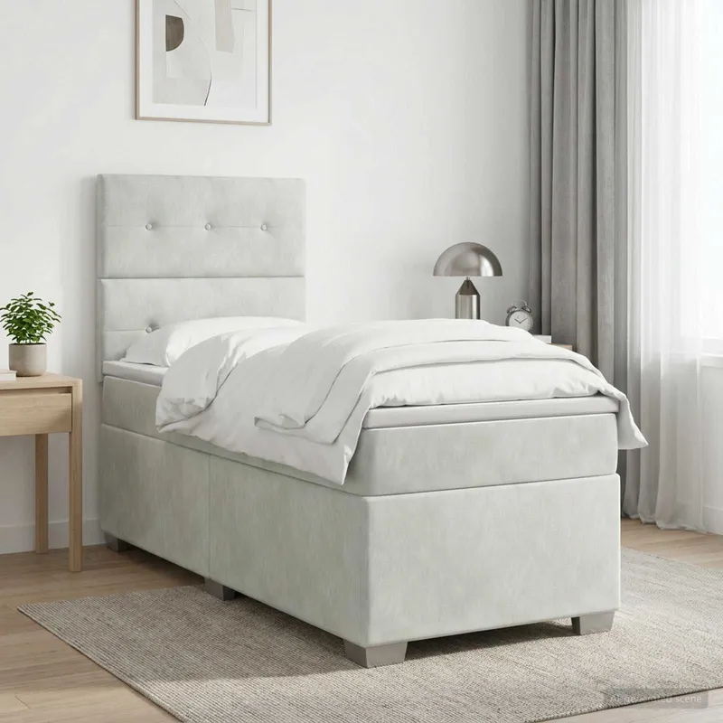letto boxspring mit Matratze Hellgrau 90 x 190 cm Samt
