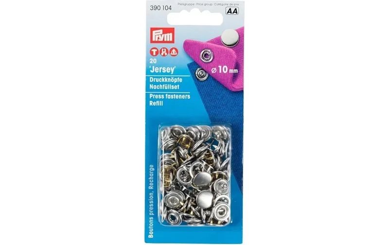 Prym Druckknöpfe Jersey Kappe Silber, 10 mm, 20 pieces