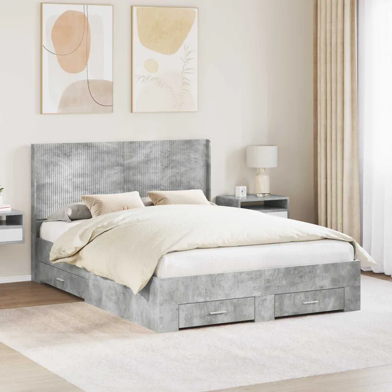 Bettgestell mit Stauraum und Kopfteil Betongrau 140 x 190 cm