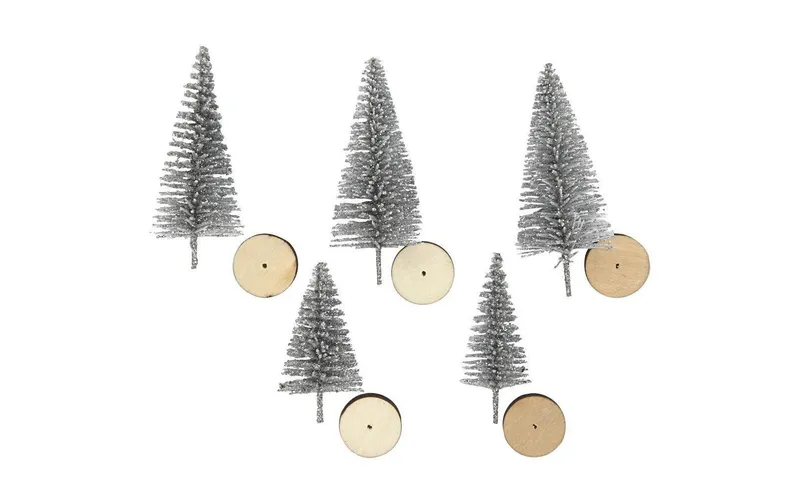 Creativ Company Weihnachtsbäume Silber, 5 pièces