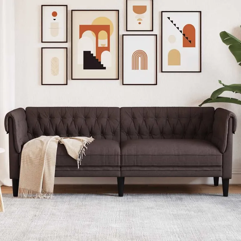 Chesterfield-Sofa 3-Sitzer Dunkelbraun tessuto