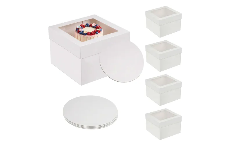 relaxdays Tortenbox Set mit Sichtfenster & Cakeboards 5 pieces