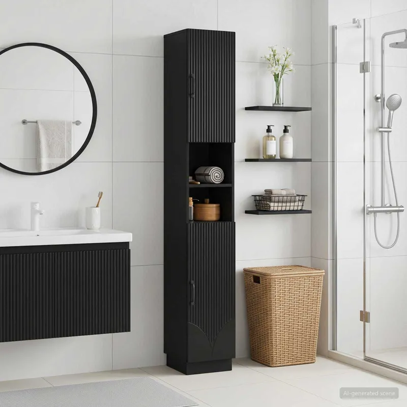 Badezimmerschrank mit offenem Regal HOORN nero