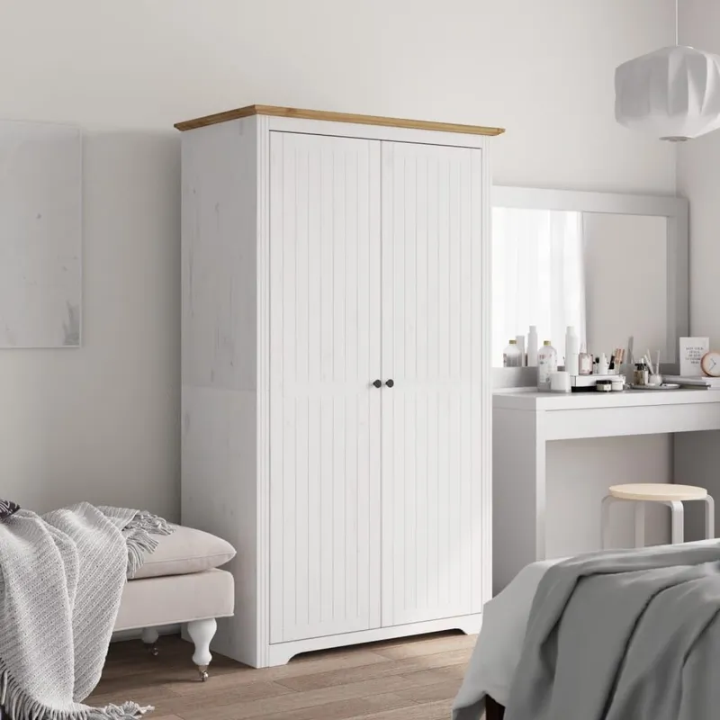 Kleiderschrank BODO Weiß und Braun 99x53,5x173 cm Kiefernholz