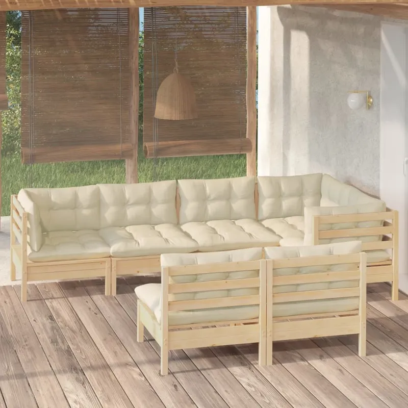 7-tlg. Garten-Lounge-Set mit Creme Kissen legno massiccio pino