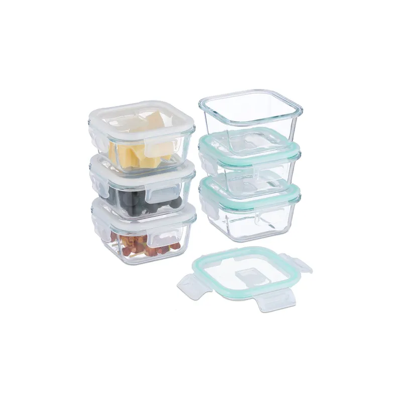 relaxdays Frischhaltedosen 0.32 l, Transparent/Weiss/Türkis