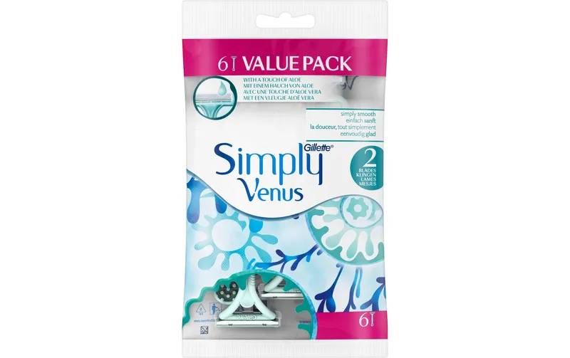 Gillette Venus Einwegrasierer Simply Venus 2 blu, 6 pezzi