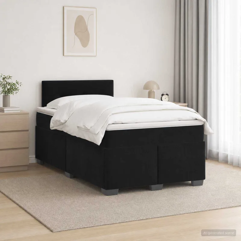 Boxspringbett mit Matratze Schwarz 120 x 200 cm Samt