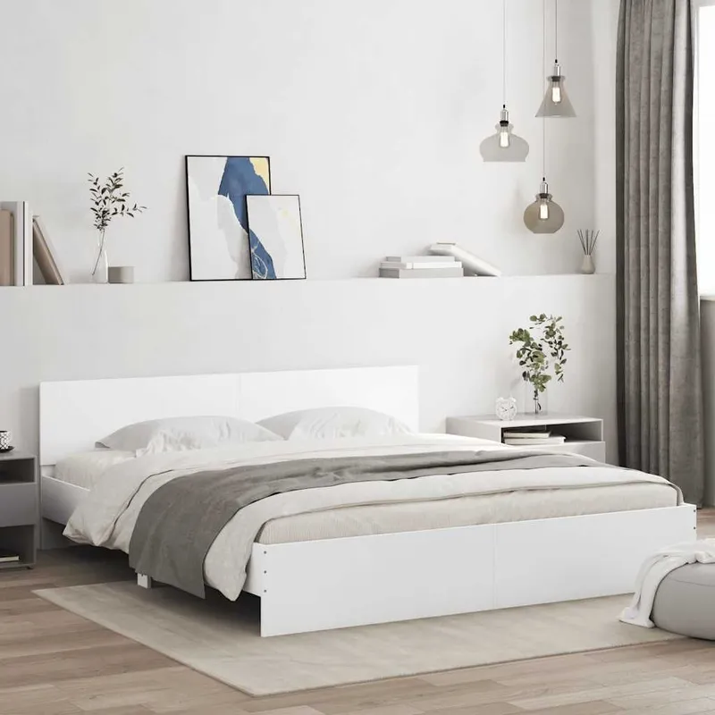 Bettgestell mit Kopfteil bianco 200x200 cm