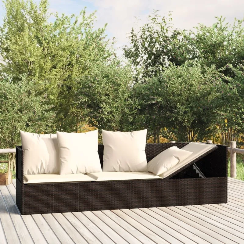 Outdoor-Loungebett mit Kissen marrone Poly Rattan