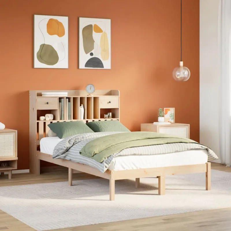 letto in legno massiccio con scaffale senza materasso 135x190 cm legno di pino