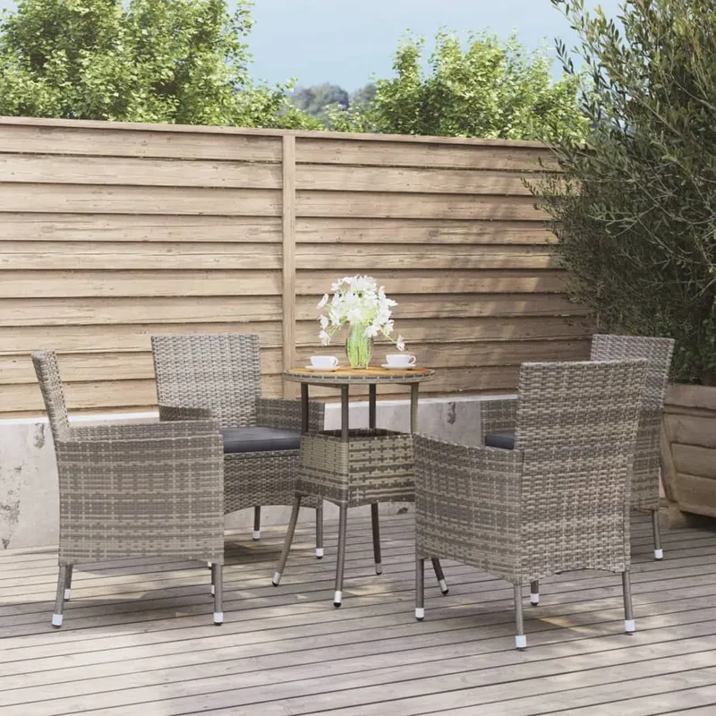 5-tlg. Garten-Bistro-Set mit Kissen grey Poly Rattan