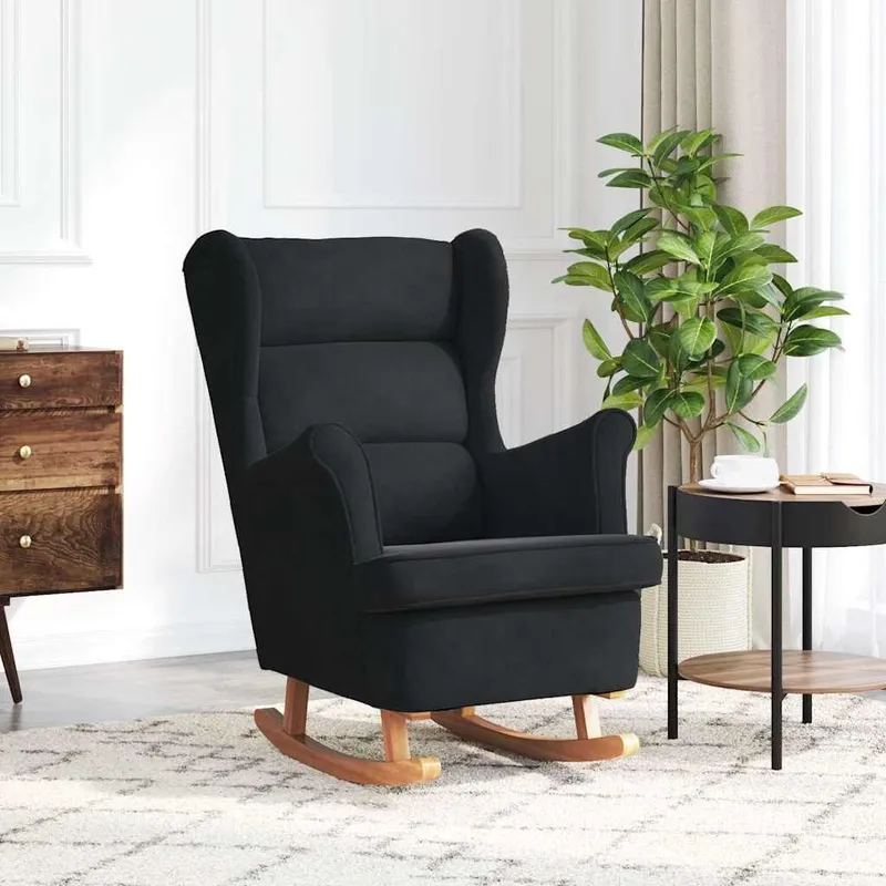 Schaukelstuhl earssessel black velvet and solid wood