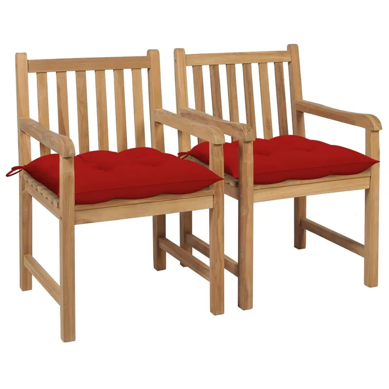 Gartenstühle 2 Stk. mit rossoen Kissen Massivholz Teak