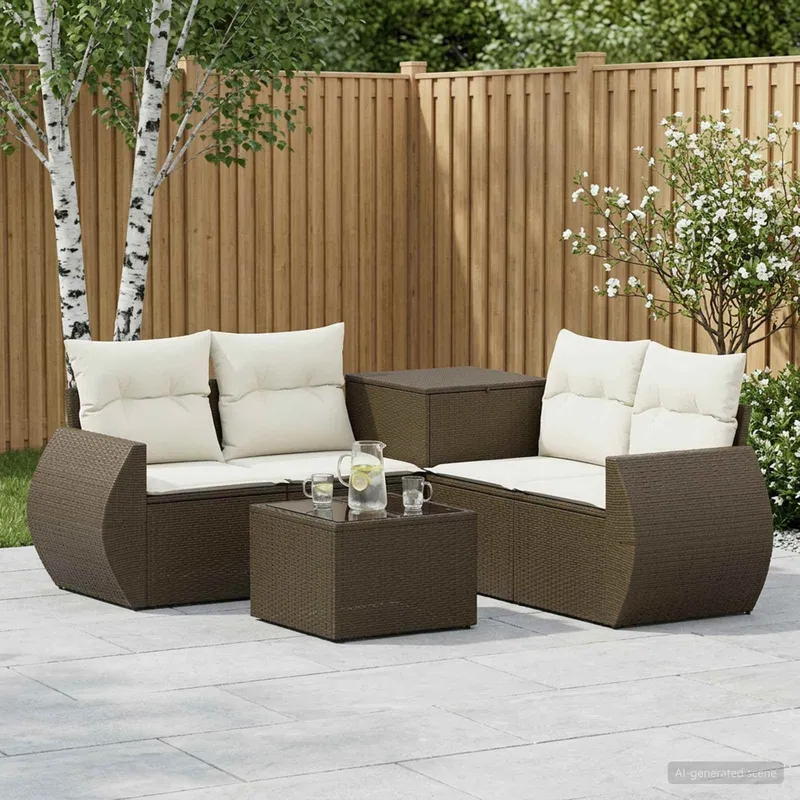 Sofa Set 6 stk. Braun und Creme Weiß Polyrattan und Stahl