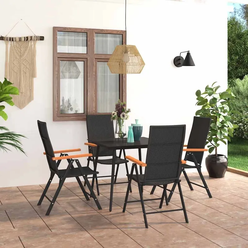 5 pz. set pranzo da giardino nero e marrone