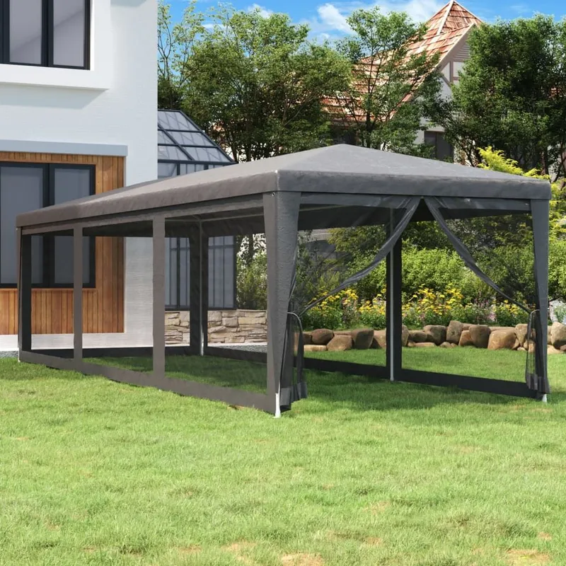 Partyzelt mit 8 Mesh-Seitenwänden antracite 3x9 m HDPE