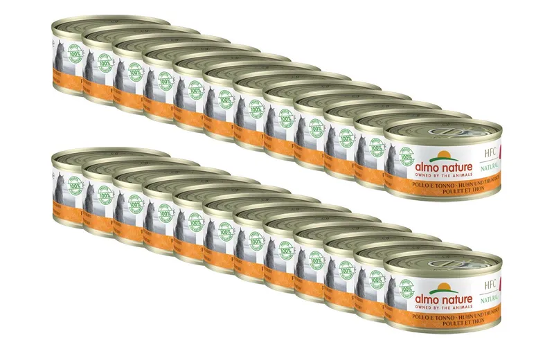 Almo Nature Nassfutter HFC Natural Huhn e Thunfisch, 24 x 70 g
