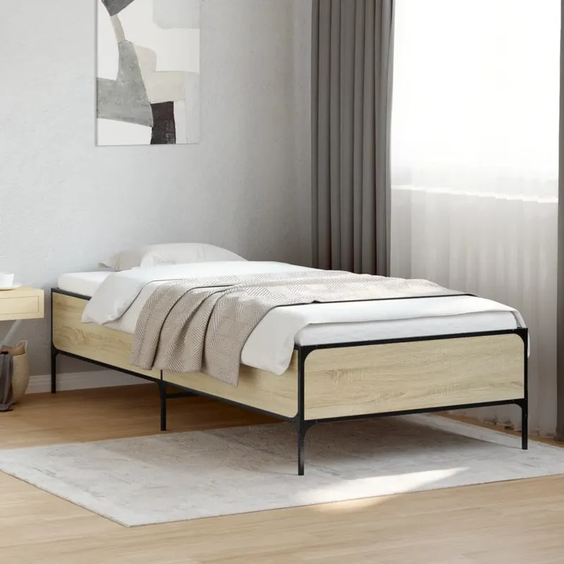 Bettgestell Sonoma-Eiche 90x190 cm derivato del legno und Metall