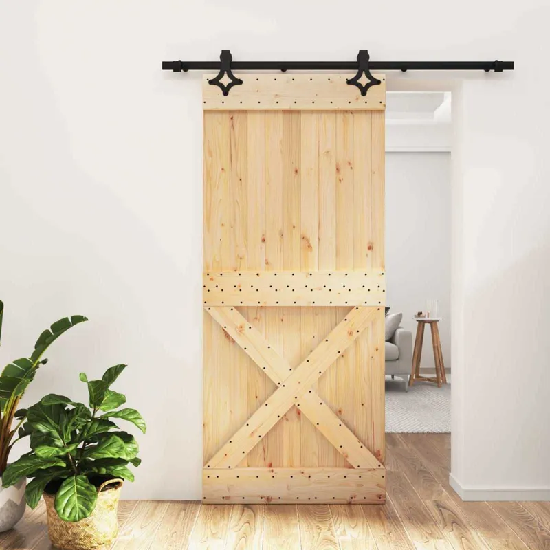 porta scorrevole naturale e nero 90 x 210 cm Massivpino