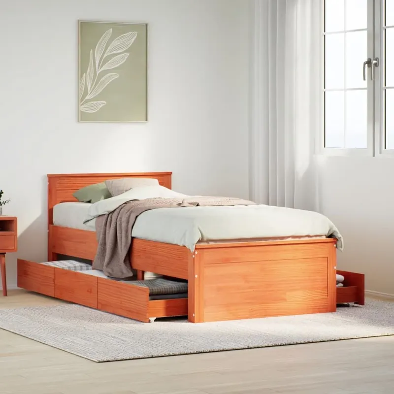 letto in legno massiccio senza materasso con testiera 100x200 cm marrone cerato