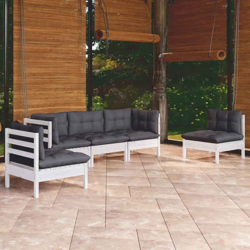 5 pz. Garten-Lounge-Set con cuscini pino legno massiccio