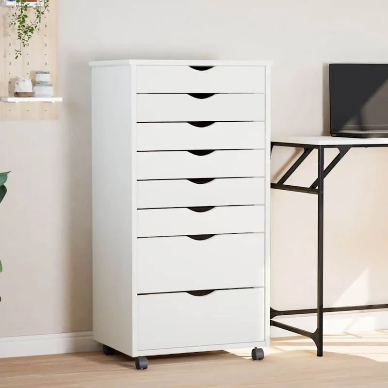 Rollschrank mit Schubladen MOSS bianco legno massiccio pino