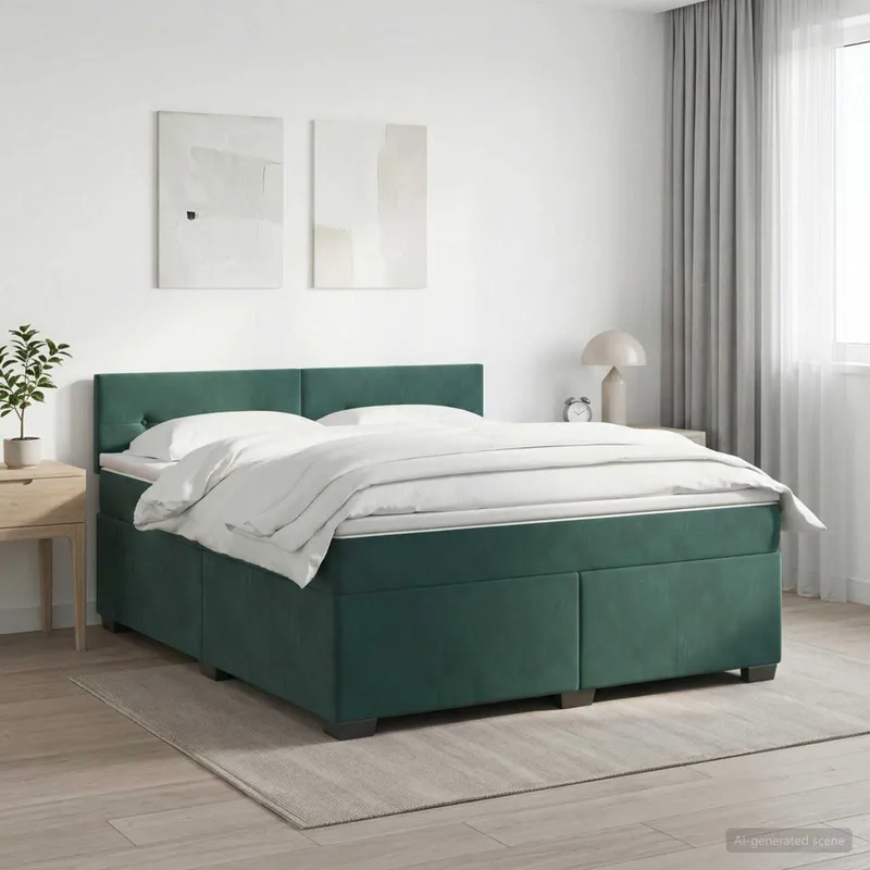 Boxspringbett mit Matratze Dunkelgrün 140 x 190 cm Samt