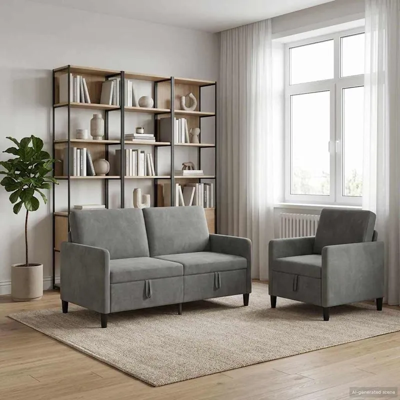 divano Set con spazio di stoccaggio 2 pz. grigio scuro poliestere