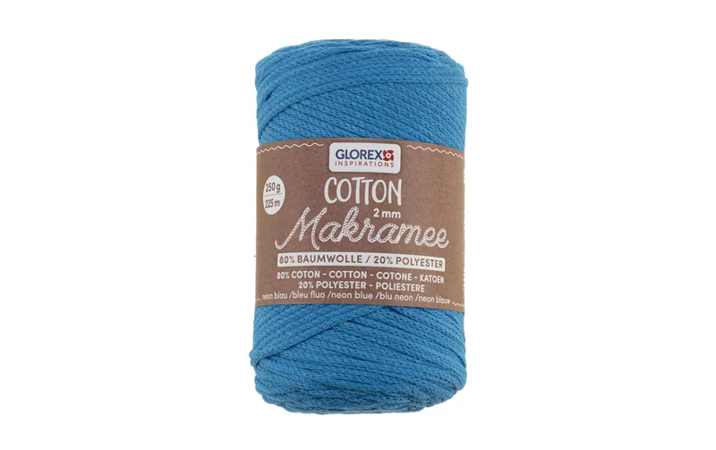 Glorex Wolle Makramee Cotton 225m x 2 mm, 250g, Neonblau