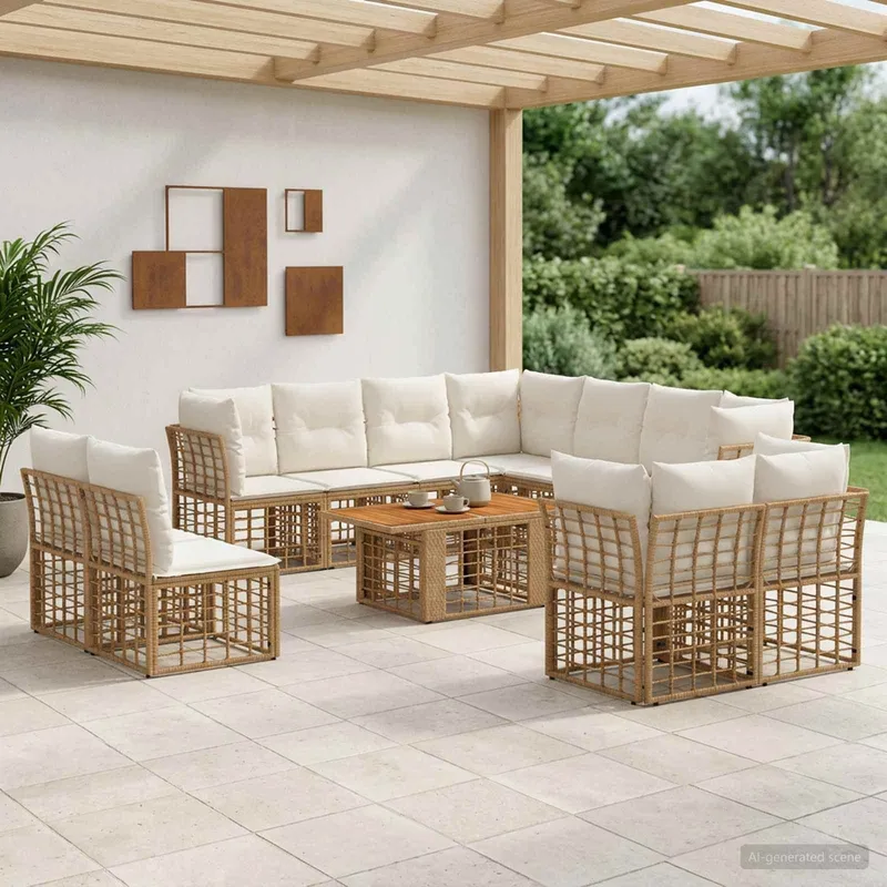 set divano da giardino 12 pz. naturale e Cremweiß polyrattan