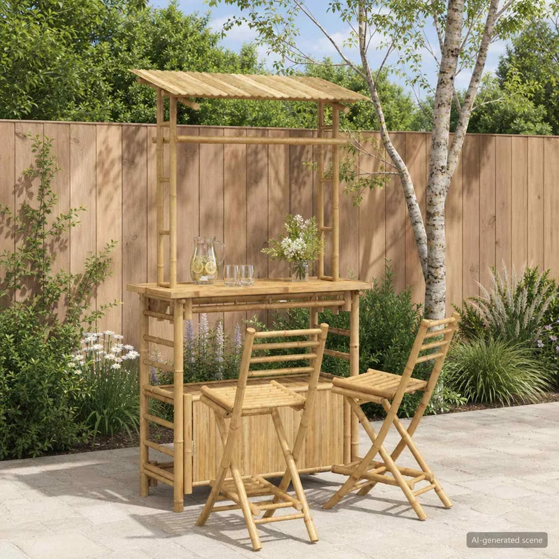 Table de bar et tabourets d'extérieur 3 pc Naturel Bambou