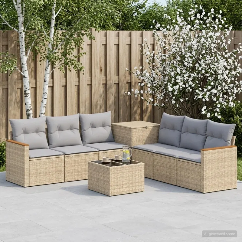 Sofa Set 8 stk. Beige und Hellgrau Polyrattan und Stahl