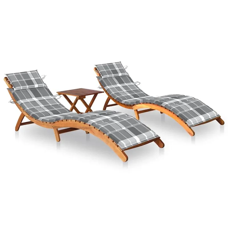 Sonnenliegen 2 pz. con Tisch e Auflagen legno massiccio acacia