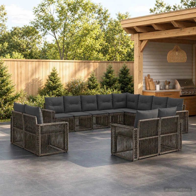 set divano da giardino 12 pz. grigio e grigio scuro polyrattan