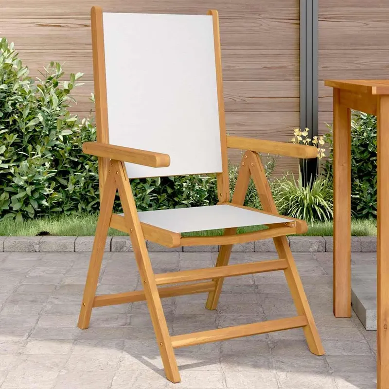 Chaises pliantes (lot de 2) en bois massif d'acacia blanc crème et tissu