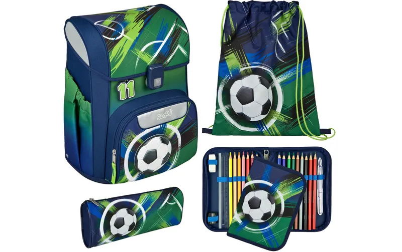 Scooli Schulrucksack-Set EasyStart Fussball, 5-teilig