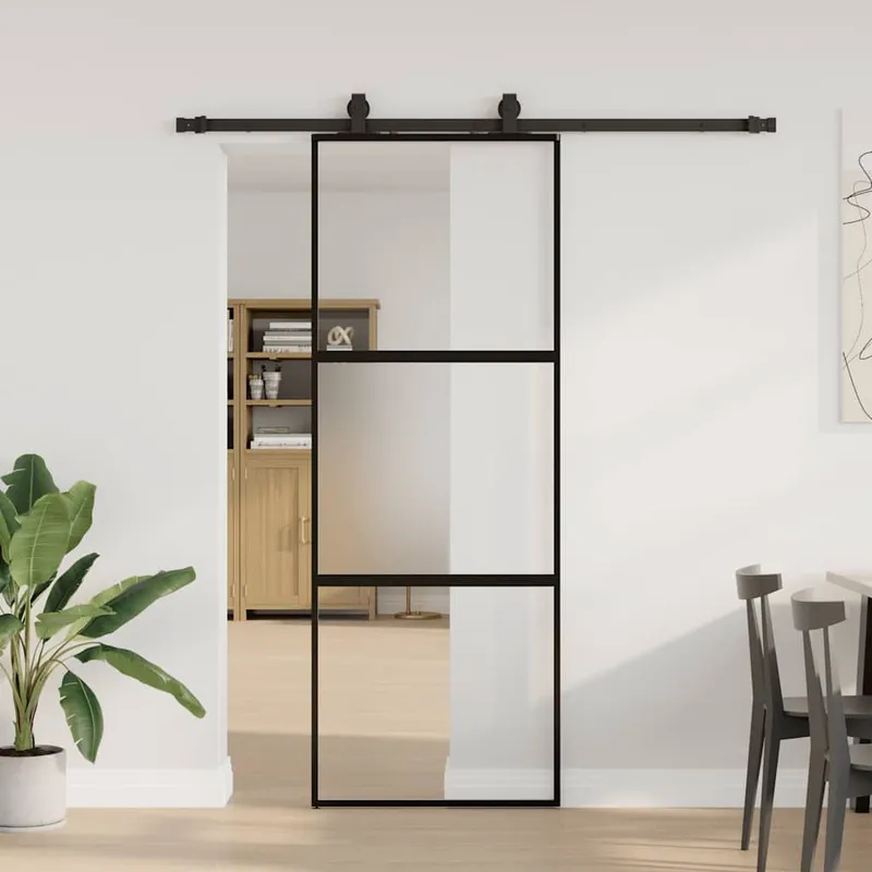Schiebetür mit Beschlag nero 76x205 cm Hartglas