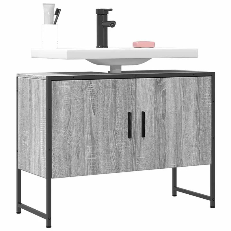 Armoire lavabo de salle de bain sonoma gris bois d'ingénierie