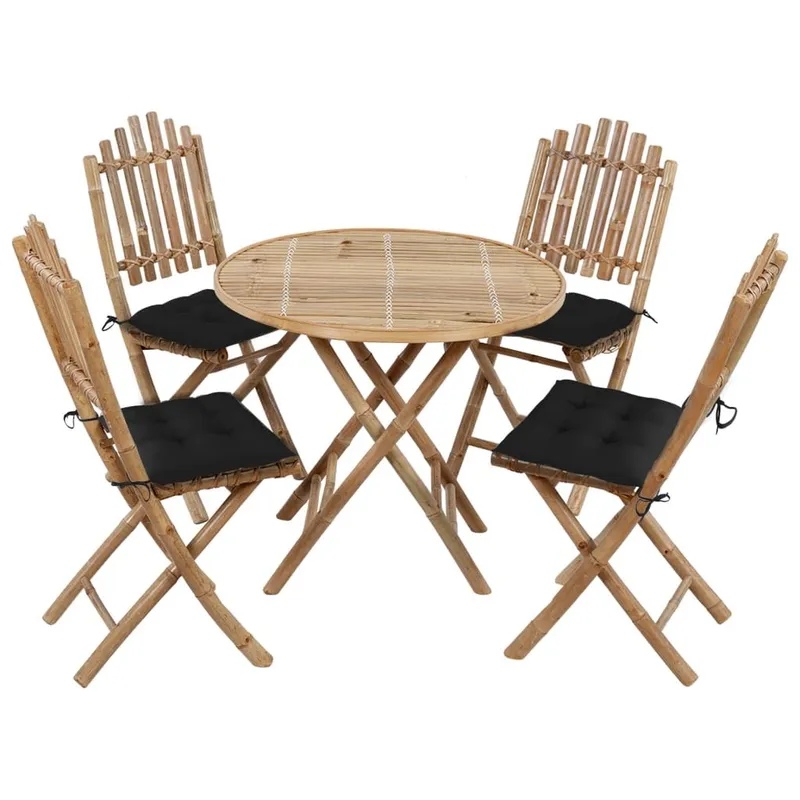 5 pz. set pranzo da giardino con cuscini Klappbar Bambus