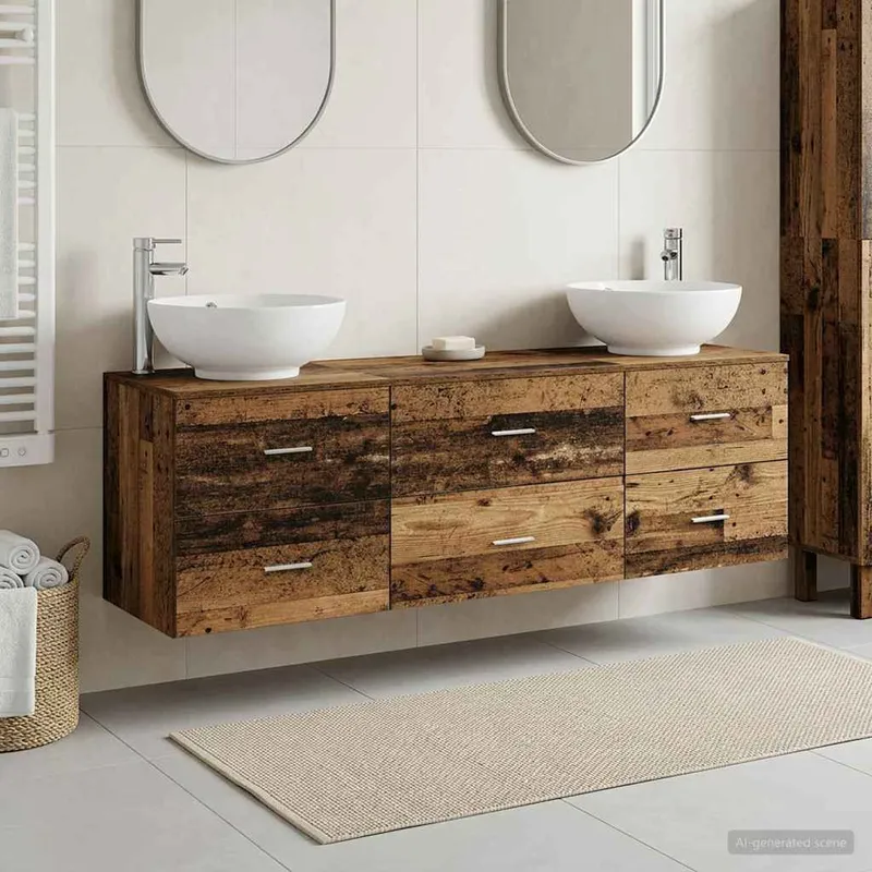 Badezimmermöbel-Set 3 stk. Altholz 49,5 x 44,5 x 65 cm